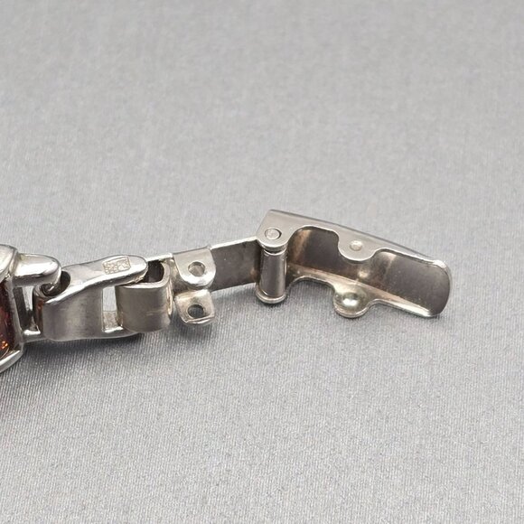 Sterling Silver & Amber Link Bracelet 8" Snap Clasp Czech Republic 21.94g Signed - Picture 9 of 11